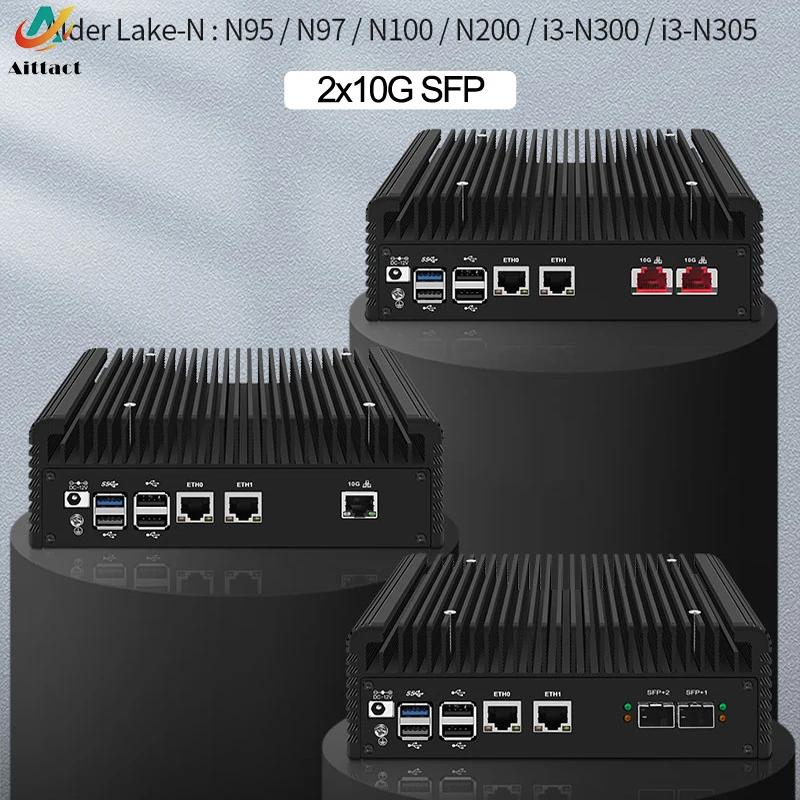 Aittact ordinateur pare-feu solide Intel i3 N305 N100 2x/1x 10G LAN SFP + 2x2.5G i226-V Mini PC NVMe 2 * SATA Proxmox NAS serveur domestique