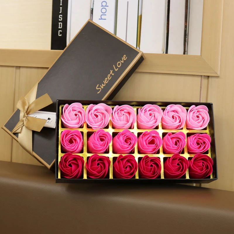 18 pz sapone rosa romantico profumato sapone da bagno fiori decorazioni per la casa fiore finto matrimonio petalo rosa san valentino confezione regalo di natale