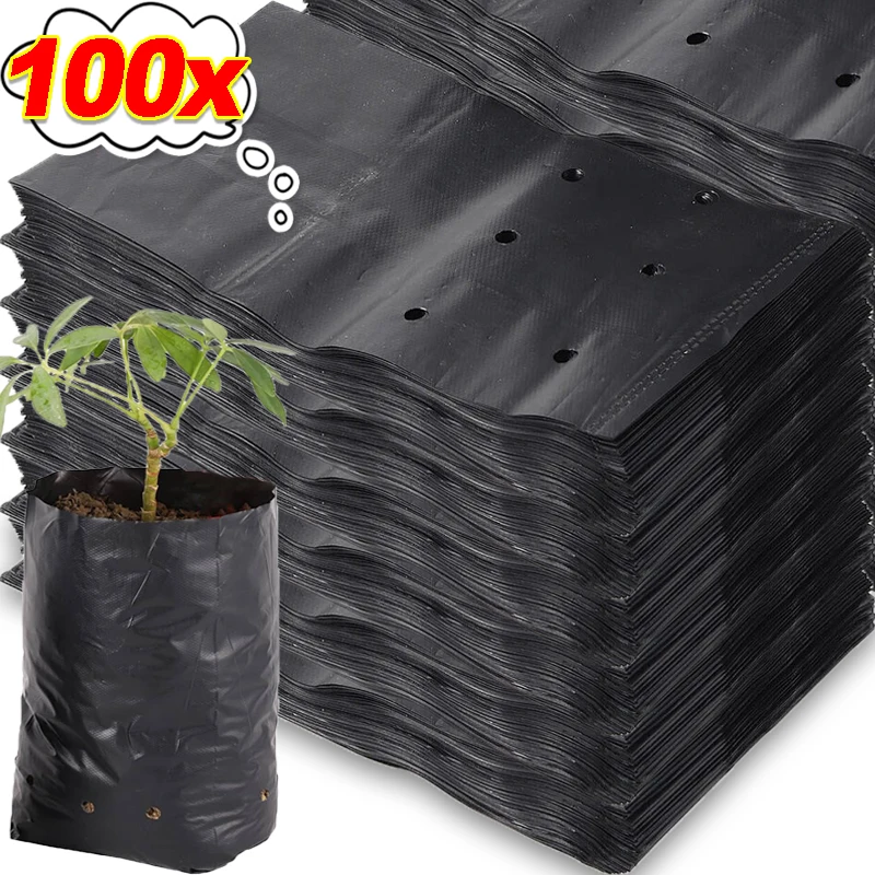 100/10 Stück Kunststoff-Kinderzimmer-Wachstumsbeutel mit atmungsaktiven Löchern, Outdoor-Wachstumsbeutel für Obstbäume, Blumen, Innengartenpflanzgefäße Image