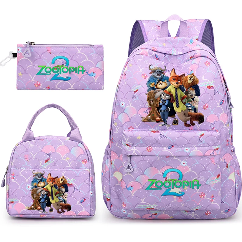 Judy Nick Zootopia 2 sac à dos sac à déjeuner 3 pièces sac d'école trousse à crayons fille retour à l'école cadeau loisirs Mochila adolescents sacs de voyage
