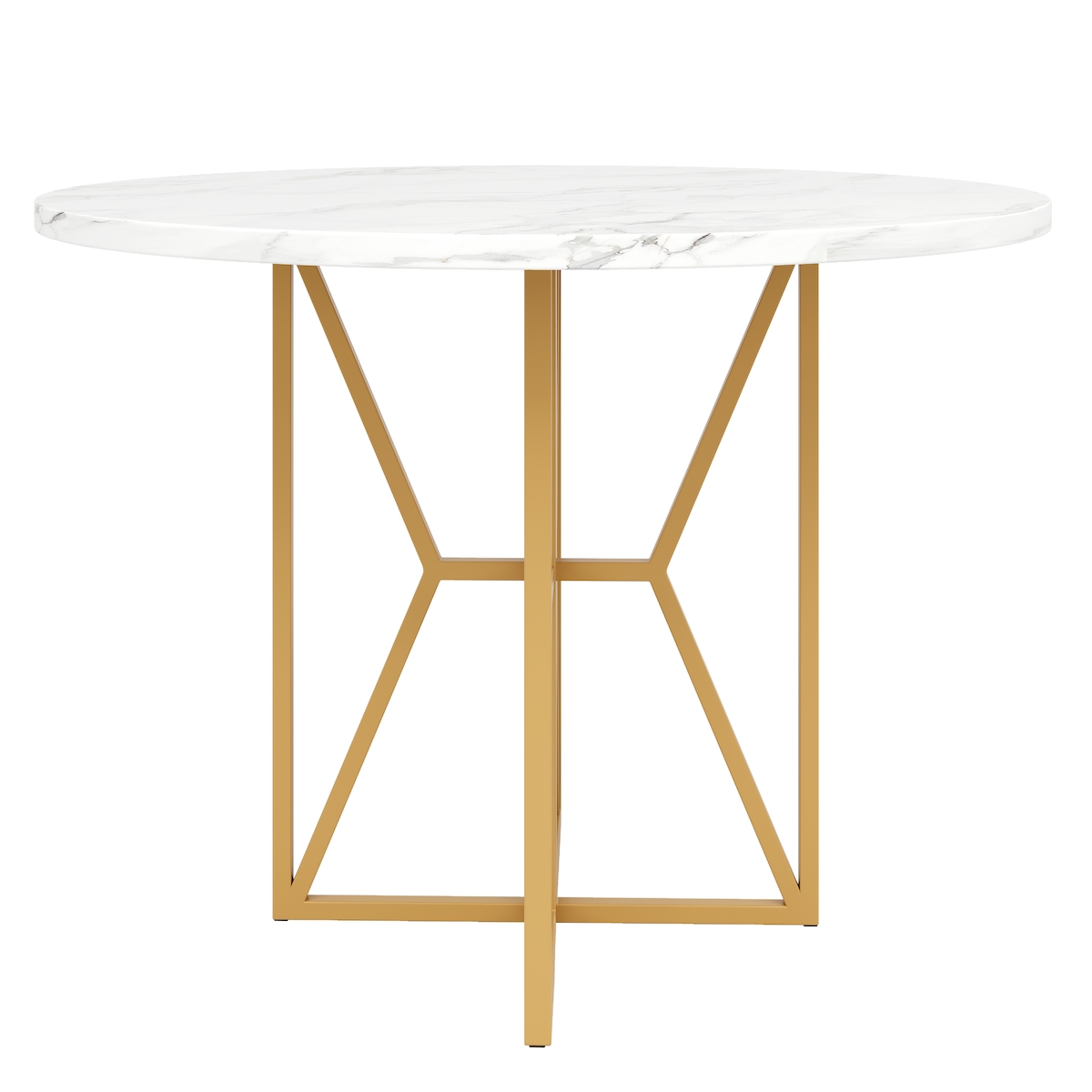 Merax Runder Esstisch 80 x 80 x 76cm, marmorierte MDF-Platte mit goldenen Beinen, für 4-6 Personen Image