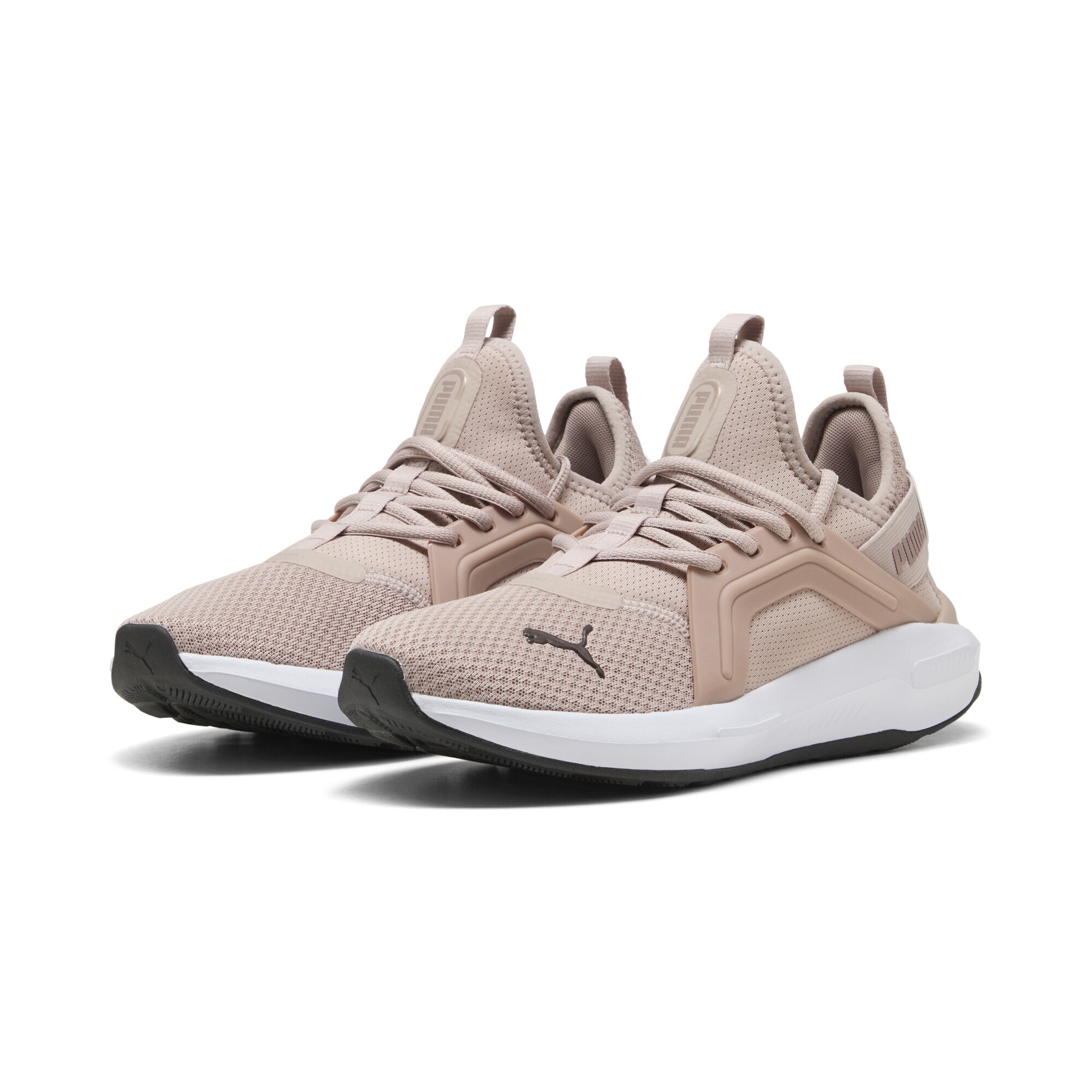Trainingsschuh PUMA "Softride Enzo 5 Metallic Laufschuhe Damen", Gr. 38,5, rose latte chocolate braun gold beige metallic, Obermaterial: Textil, Synthetik; Futter: Textil; Innensohle: Textil; Laufsohle: Gummi, Schuhe