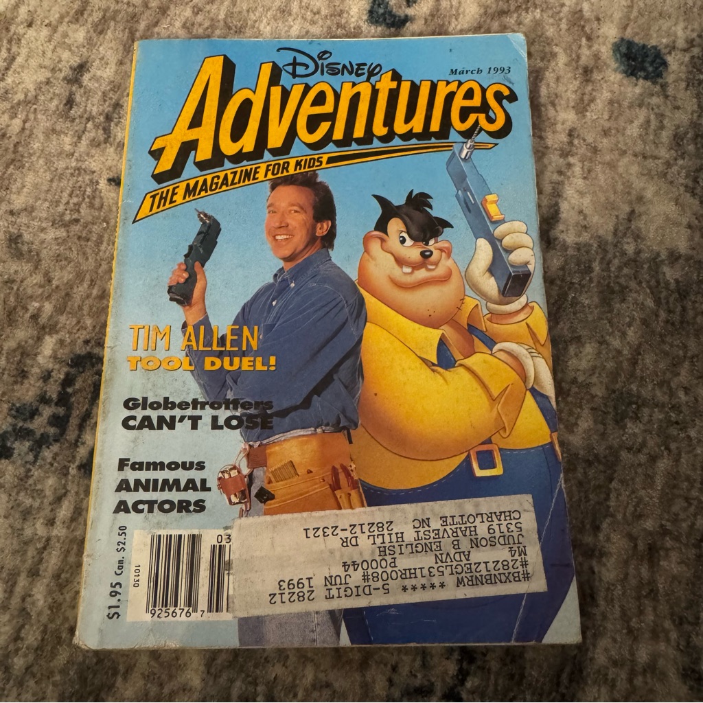 Disney Accents | Disney Adventures Magazine March 1993 Tim Allen & Talespin Vintage | Color: Blue/Yellow | Size: Os