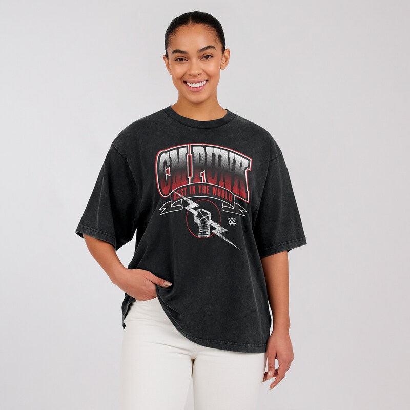 Schwarzes CM Punk Boyfriend-T-Shirt von Women's WEAR by Erin Andrews Image