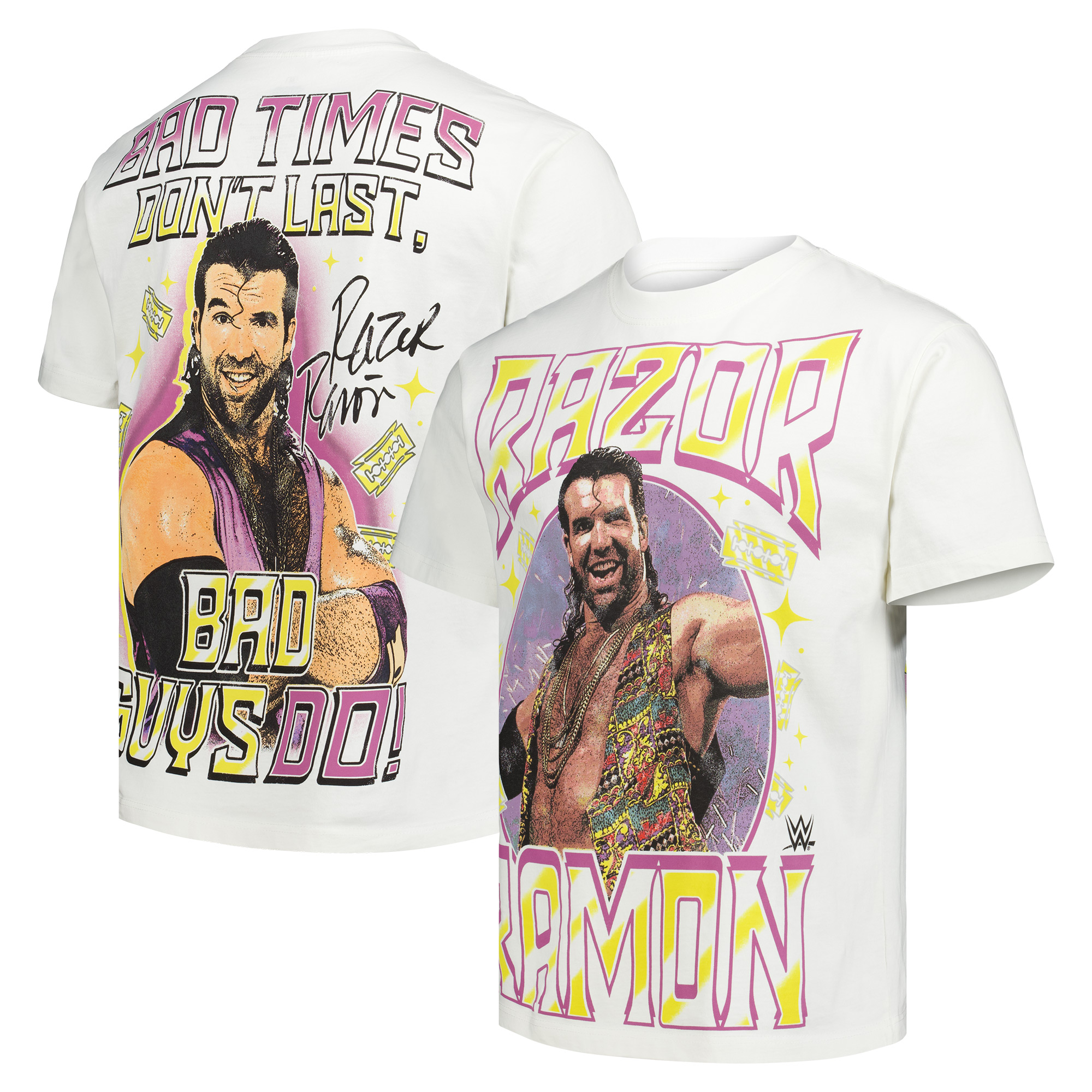 Ripple Junction Herren-T-Shirt „Razon Ramon Bad Times Don't Last Bad Guys Do“ (weiß, kastenförmig) Image