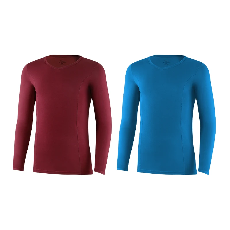 2-teiliges Jugend-Basic-Thermo-Unterwäsche-Set für Herren, lange Unterhosen, dünner, enger Baumwollpullover, tiefer Ausschnitt, V-Ausschnitt, Basisshirt Image