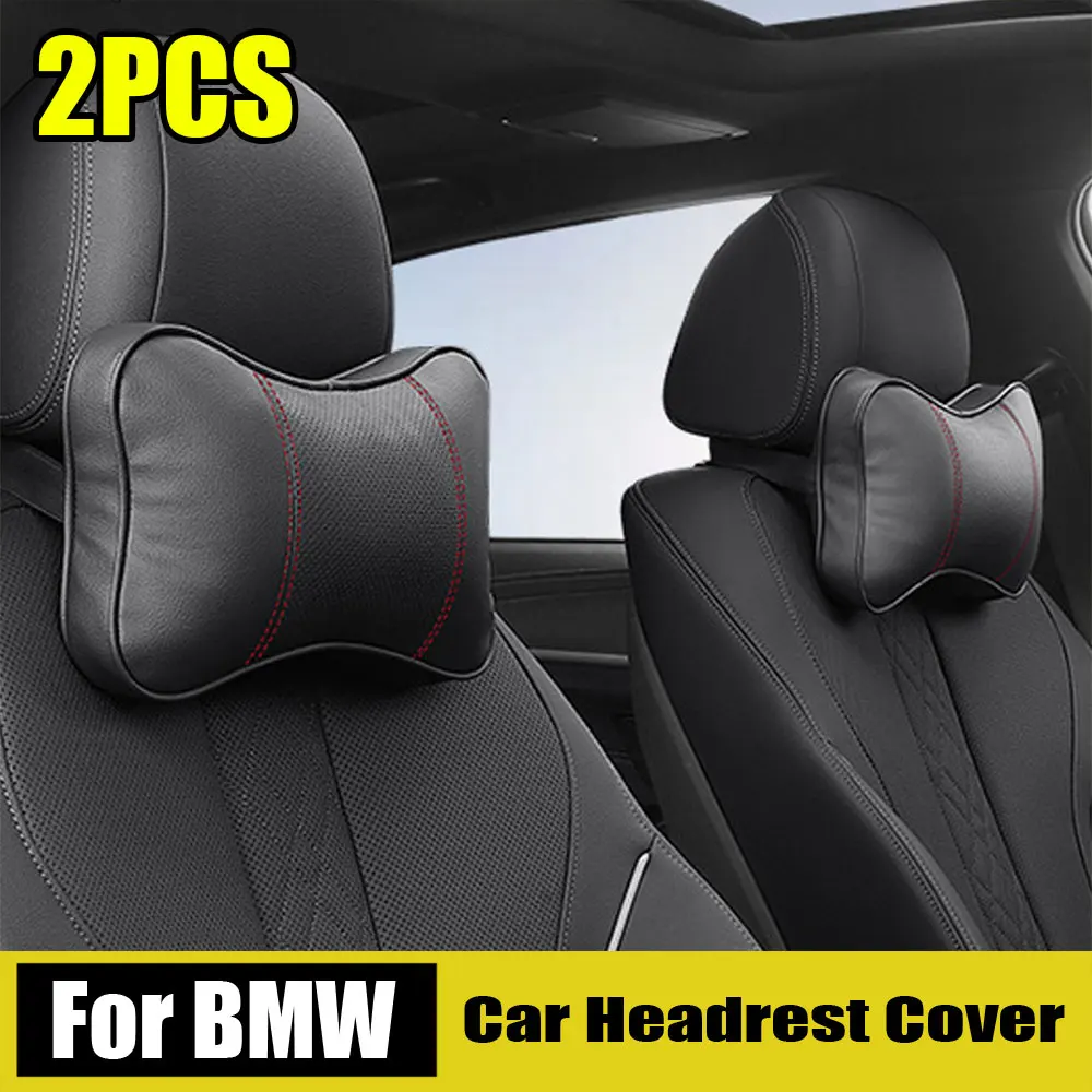 2PCS Auto Hals Kissen Sicher Leder Hals Leder Memory Foam Hals Kissen Kopfstütze Auto Hals Kissen Für BMW x3 X5 F10 F11 G60 E90 Image