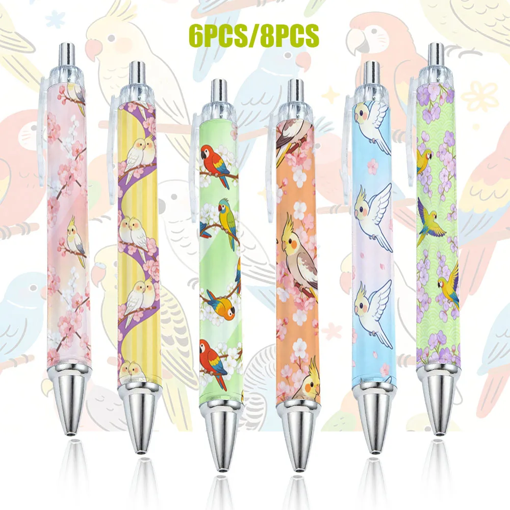 6PCS/8PCS Pet Papagei Thema Kugelschreiber Student Schreiben Stifte Tragbare Büro Liefert runde Kugelschreiber Image