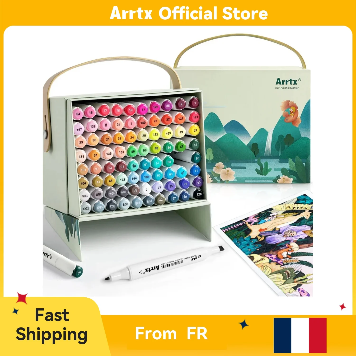 Arrtx Alkoholmarker, ALP, 80/90 Farben, Doppelspitzen, permanente Zeichnung, Kunstmarker für Künstler, Färbung für Erwachsene, Illustrationsdesign Image