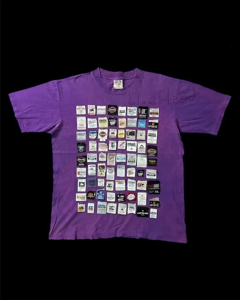 Hip-Hop-Punk-High-Street-Fashion-T-Shirt Y2K Gothic Harajuku-Muster bedrucktes lila kurzärmeliges Paar-Modetrend-Shirt