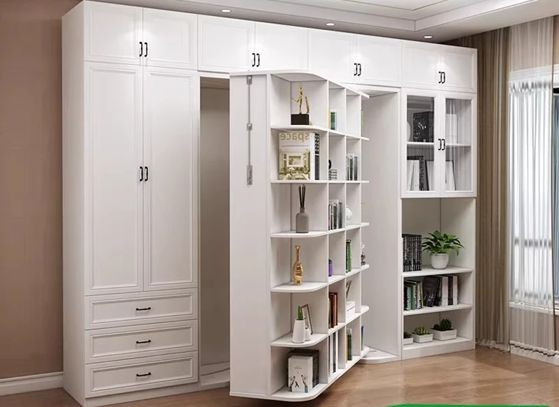 Kreativer drehbarer Schreibtischschrank, umklappbar, unsichtbares Klappbett, Bücherregal, Kombination, multifunktionales Wandbett, versteckt Image