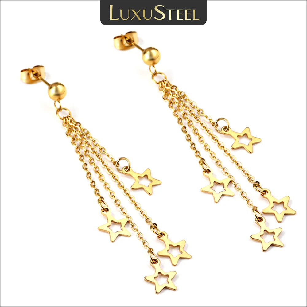 LUXUSTEEL Trendy Stern Lange Quaste Drop Ohrringe Für Frauen Mädchen Vergoldet Edelstahl Baumeln Ohrringe Koreanische Schmuck Geschenke Image