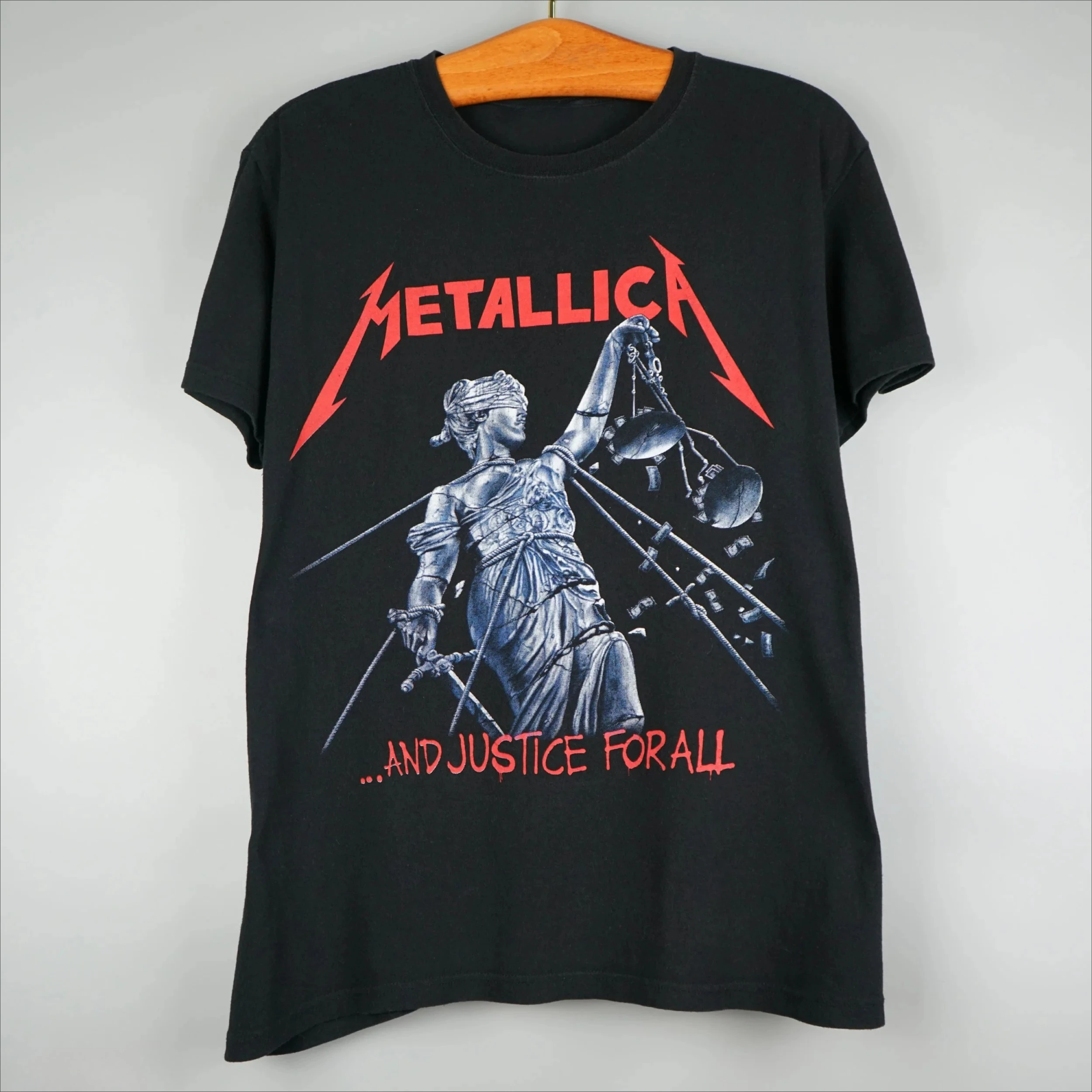 Metallica and Justice for All T-Shirt mit Grafikdruck, kurzärmeliges Oberteil, Retro-Hip-Hop-Streetwear-Unisex-T-Shirt im Rockband-Stil.