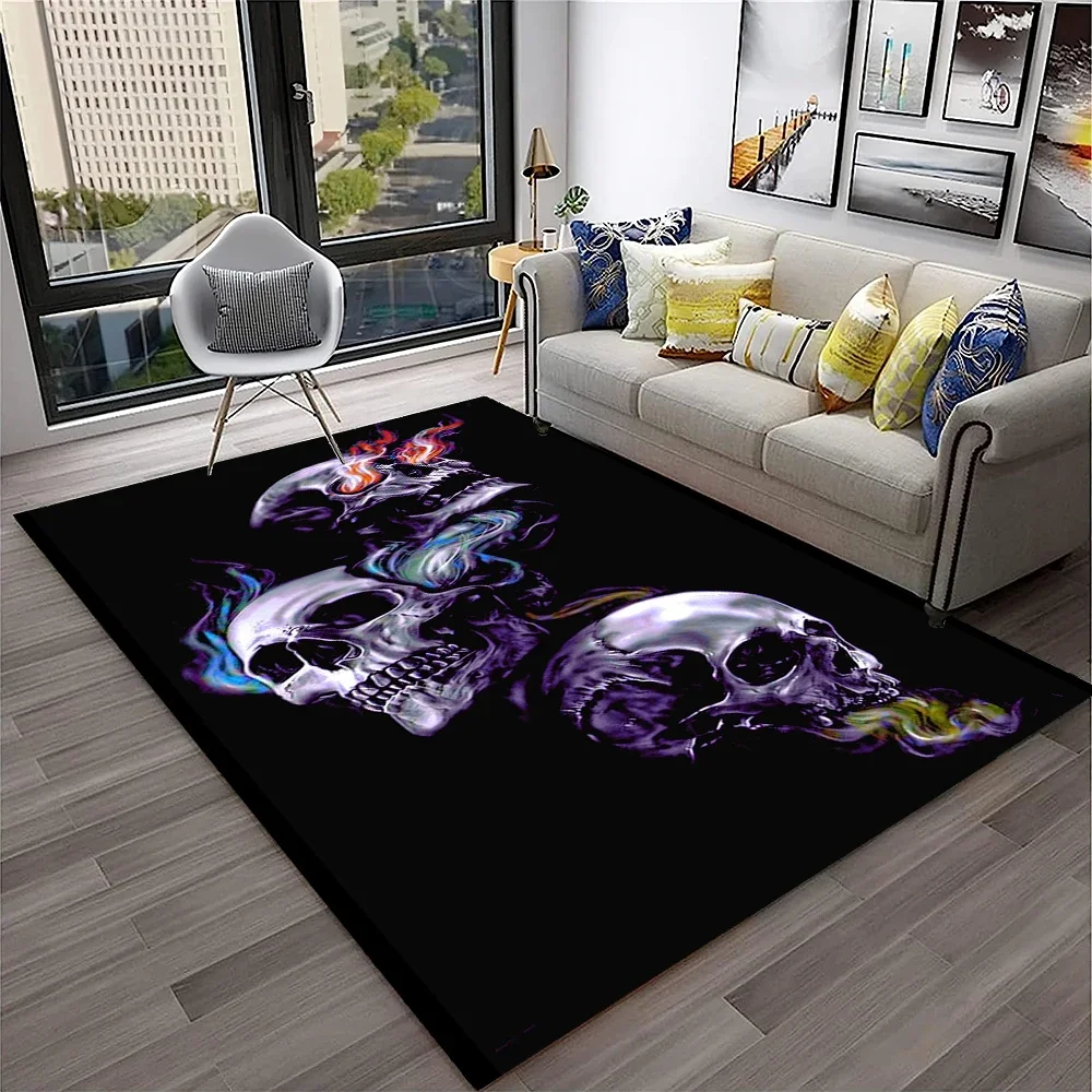 3D Gothic Horror Schädel Geist Cartoon Teppich Teppich für Zuhause Wohnzimmer Schlafzimmer Sofa Fußmatte Dekor, Kinder Bereich Teppich rutschfeste Boden M Image