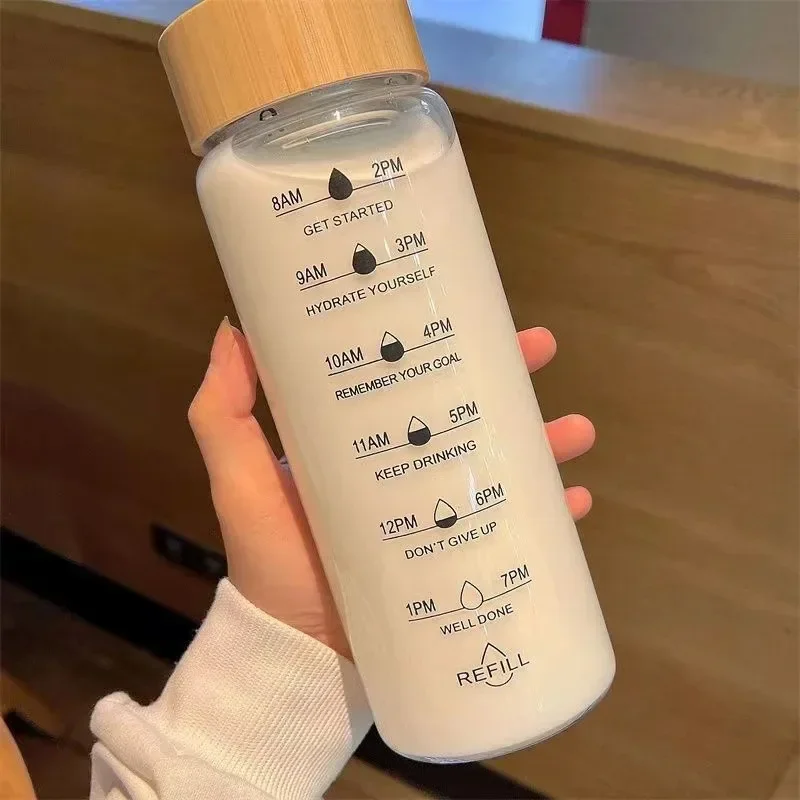 1000 ml Bambus Holz Deckel Zeit Marker Borosilikatglas Flasche Tee Obst Infuser Wasserflasche mit Edelstahl Filter Geschenk Tasse Image