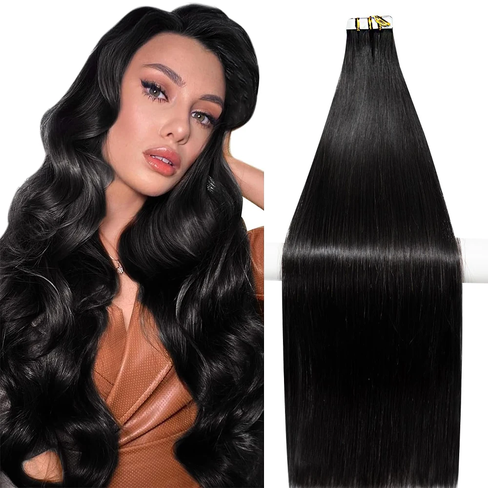 Gerades Klebeband in Echthaar verlängerungen 50g 20 Stück Haut kleber brasilia nisches Remy 100% menschliches Haar auf Salon qualität für Frauen Image