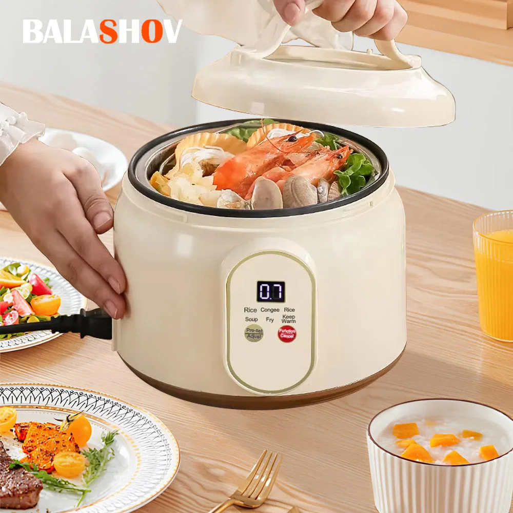 Mini-Reiskocher, elektrische Antihaft-Pfanne, Töpfe zum Kochen, 1,8 l, multifunktionaler Herd, 1–2 Personen, Edelstahl-Einsatz, Reiskocher Image