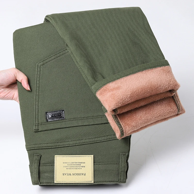 Winter Warme Thermische männer Fleece Verdickte Elastische Hosen Business Gerade Casual Baumwolle Hose Plüsch Hosen Plus Größe 29-40
