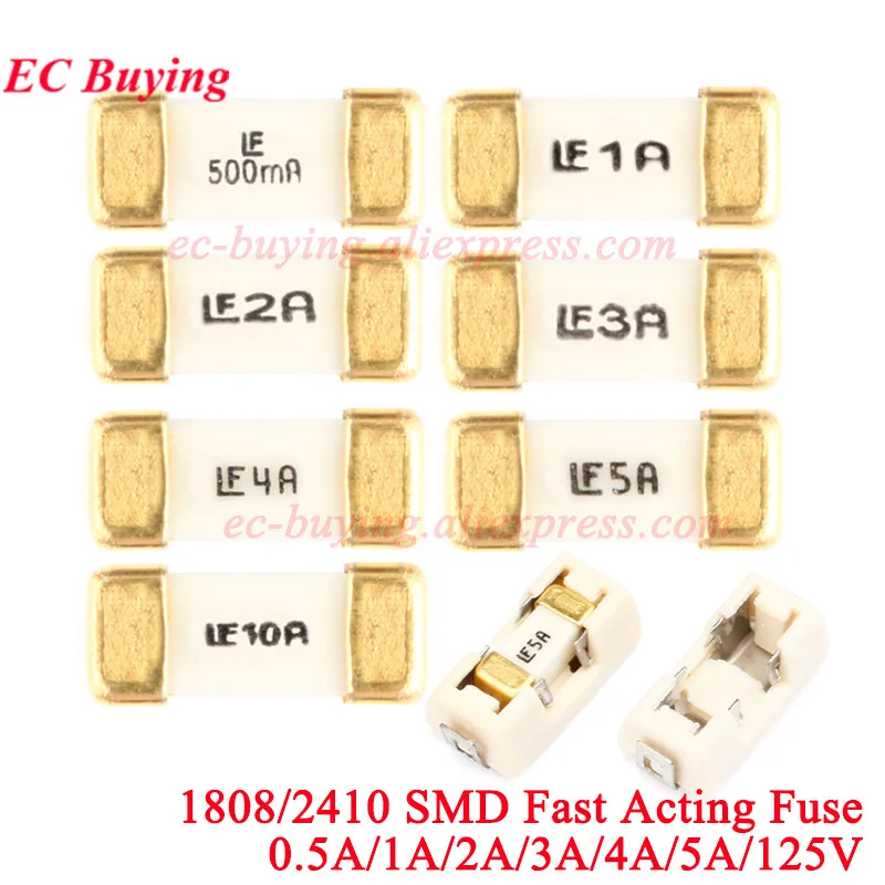 100 Stück/5 Stück 1808/2410 SMD flinke Sicherung Blow Fuse 0451 200 mA 500 mA 0,5 A 1 A 2 A 3 A 4 A 5 A 6,3 A 7 A 8 A 10 A 12 A 15 A 125 V/65 V Image
