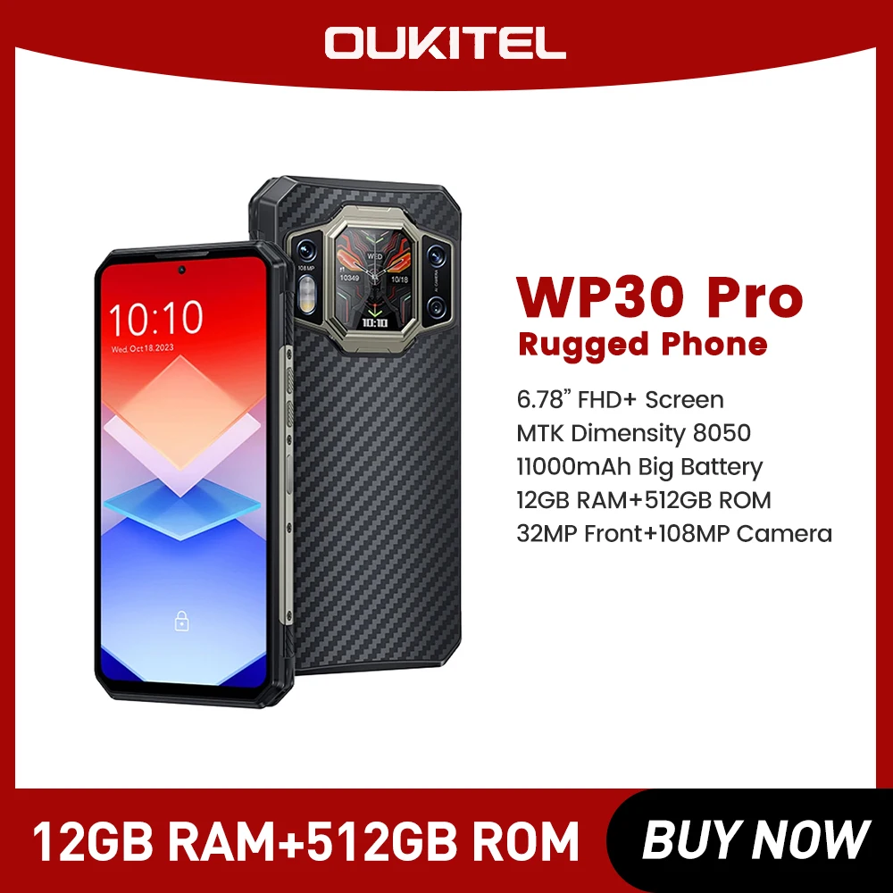 Oukitel WP30 Pro Robustes Smartphone 5G Android 13 12 GB + 512 GB 11000 mAh 6,78 Zoll FHD + Mobiltelefon 108 MP 120 W Mobiltelefon Image