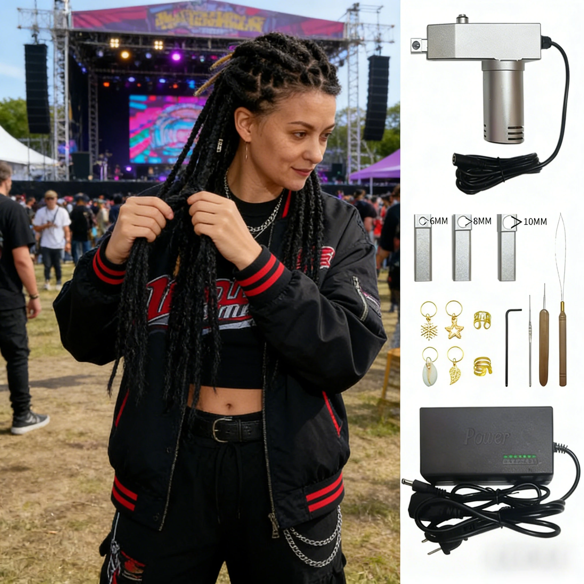 96 W tragbarer automatischer Dreadlock-Maker – 7-Gang-verstellbare silberne Häkelmaschine für selbstgemachte Haarzöpfe Image