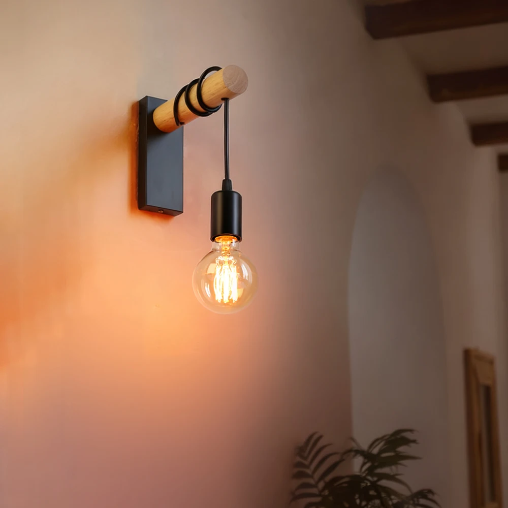 Retro Holz Innen E27 Wandleuchte Wandleuchte Home Decor Wandleuchte Industrie Nacht Loft Leuchten Raumdekoration Nachttischlampe