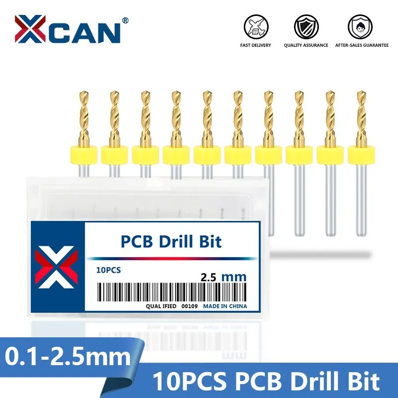 XCAN 10 pz PCB Punta da trapano 1/8 Gambo Titanio Rivestito Micro Punta da trapano per PCB Circuito Mini CNC Set di punte da perforazione 0.1-2.5mm