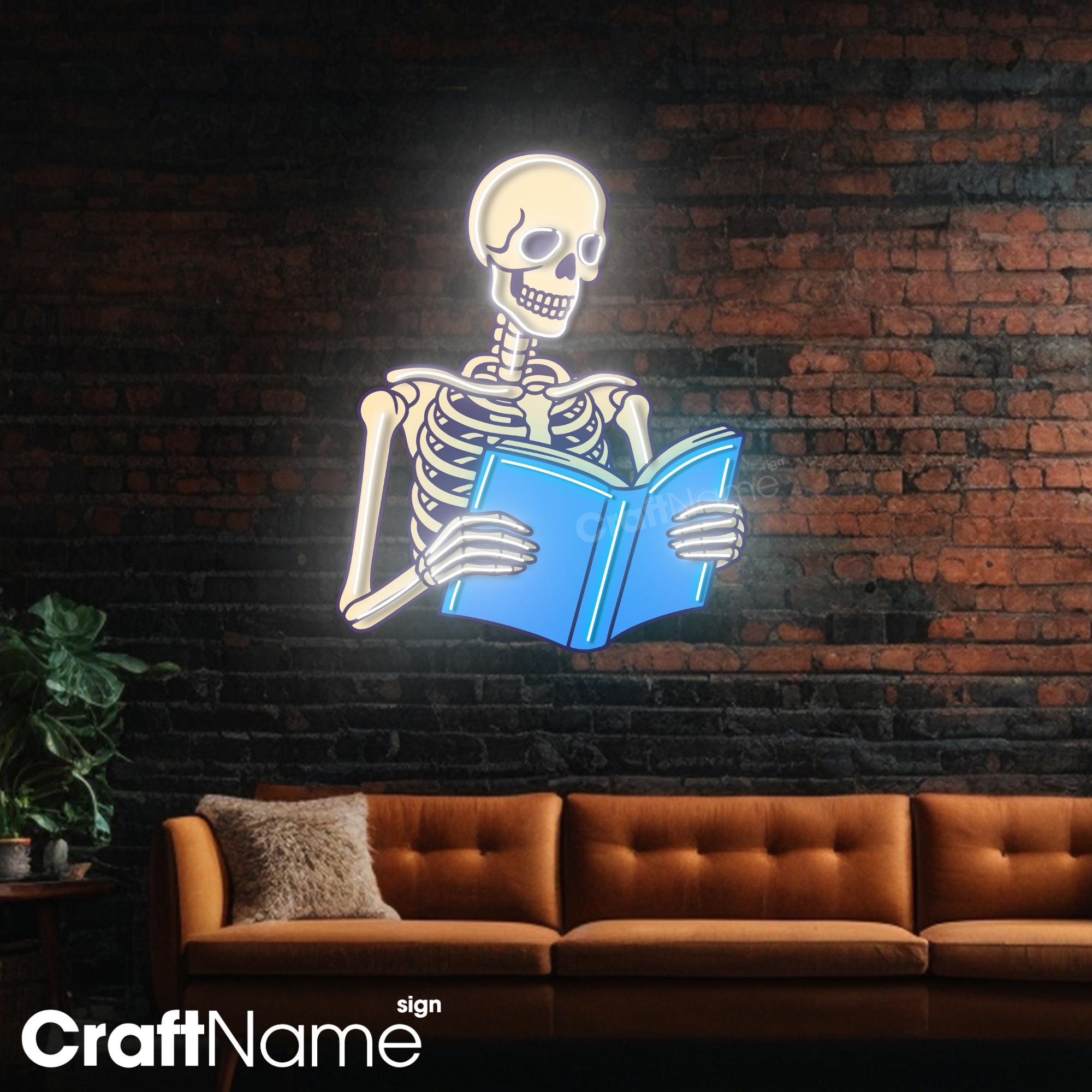 Insegna LED a forma di scheletro, insegna al neon in acrilico per la decorazione da parete dell'angolo lettura, insegna al neon a forma di teschio, de
