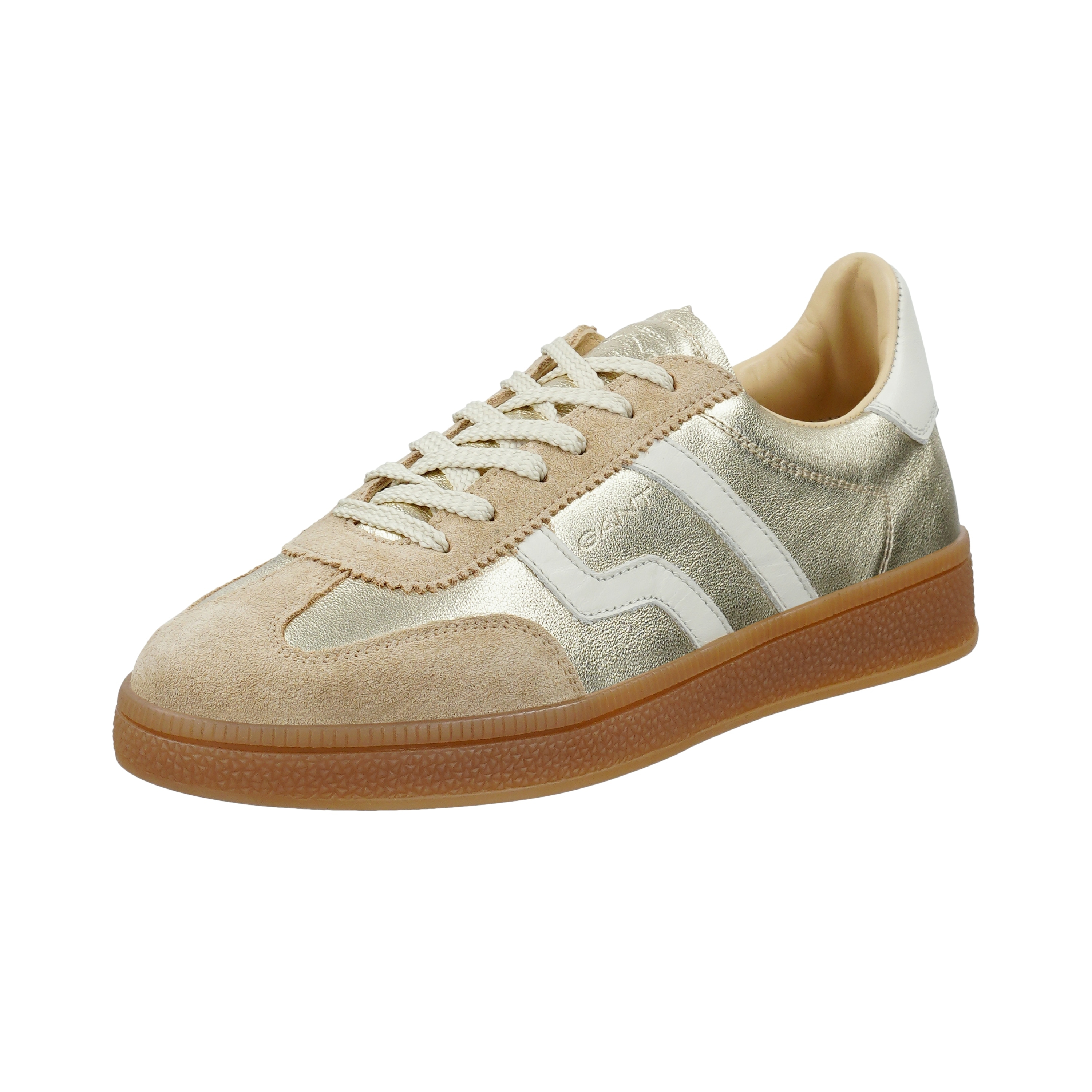 Sneaker GANT "Cuzima", Damen, Gr. 37, goldfarben, Leder, Veloursleder, metallic, Schuhe Sneaker, Retro Sneaker, Schnürschuh im Metallic Look