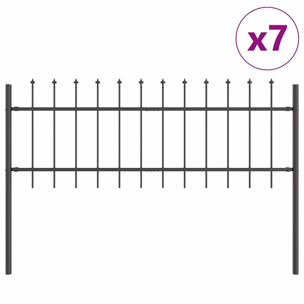 vidaXL Gartenzaun 7 pcs Grau 11,9 x 0,6 m Pulverbeschichteter Stahl Image