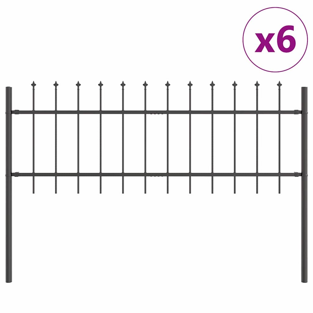 vidaXL Gartenzaun 6 pcs Grau 10,2 x 0,6 m Pulverbeschichteter Stahl Image