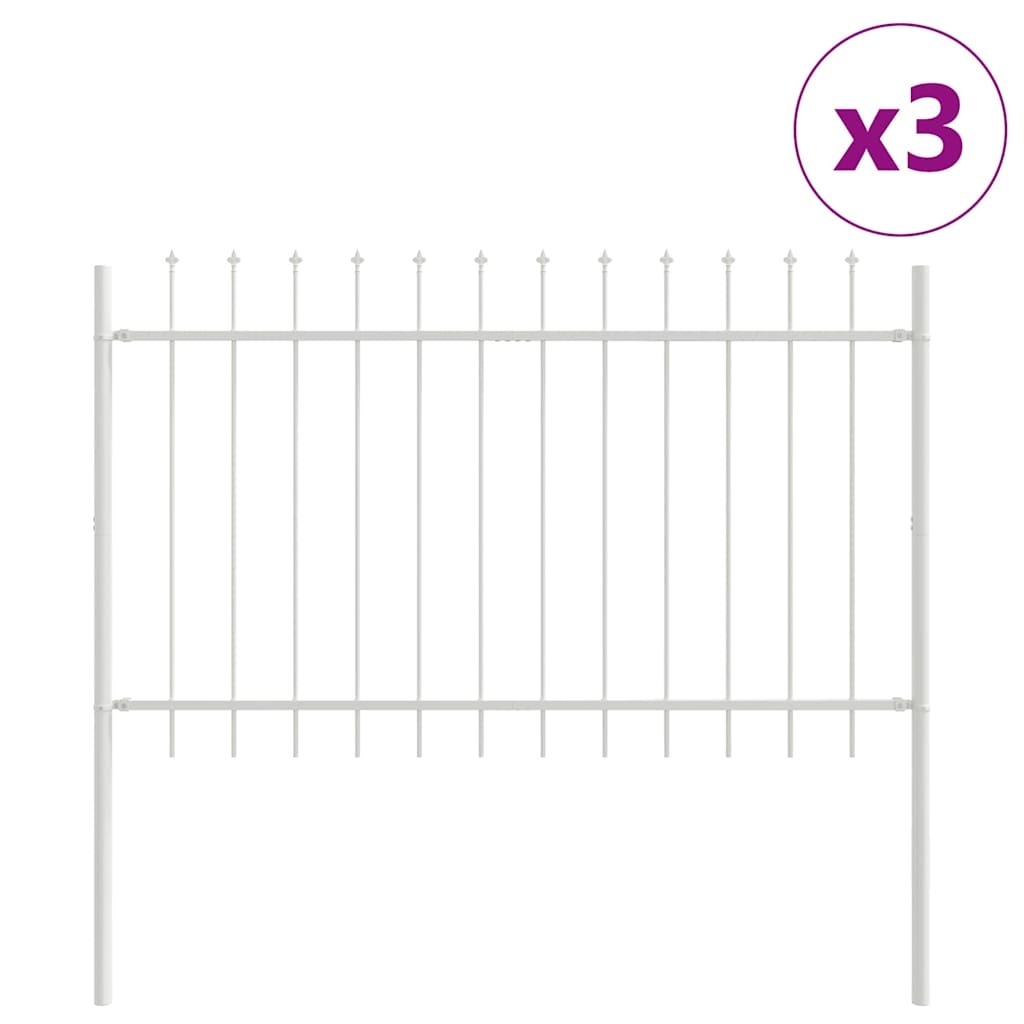 vidaXL Gartenzaun 3 pcs Weiß 5,1 x 1,2 m Pulverbeschichteter Stahl Image