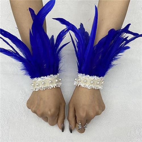 Karneval 2026 Rio Karneval Samba Zubehör Damen Grün Feder Handgelenk Manschetten mit Weiß Perlen Spitze Brasilien Festival Aufführung Kostüm Image