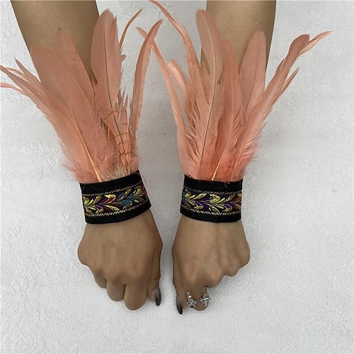 Karneval 2026 Rio Karneval Samba Zubehör Damen Schwarz Feder Handgelenk Manschetten mit Vintage Besticktem Band Brasilien Festival Aufführung Kostüm Image