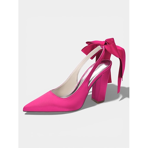 Elfenbeinfarbene Slingback-Pumps mit spitzer Zehenpartie und Schleife, elegante Brautschuhe aus Satin für die kirchliche Trauung Image