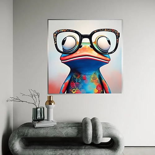 Tier-Leinwandbild, Frosch-Wandbild, farbenfrohes Tier-Leinwandbild, lustiger Frosch mit Brille, Ölgemälde, moderne Kunst, Wanddekoration fürs Kinderzimmer Image