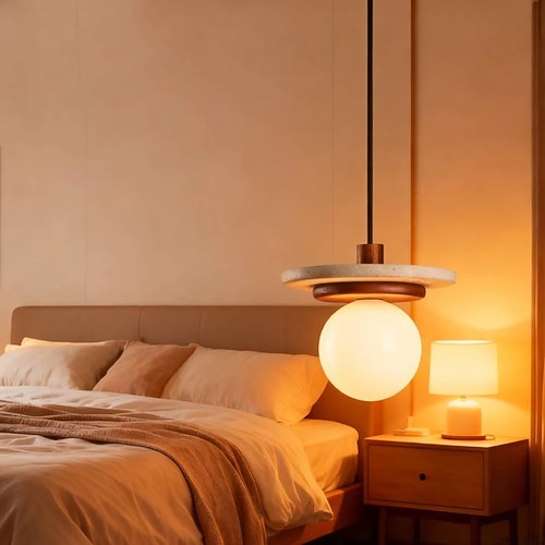 Pendelleuchten aus Glas im Landhausstil, große Pendelleuchte aus Naturstein für Kücheninsel, Kronleuchter im Mid-Century-Modern-Stil, Vintage-Hängelampe für Esszimmer, Schlafzimmer, Flur Image