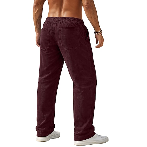 Herren Hose Cordhose Baggy-Hosen Freizeithose Kordelzug Gerader Schnitt Einfarbig Komfort Volle Länge Täglich Outdoor Streetwear Urlaub Mode Blau Schwarz Mikroelastisch Image