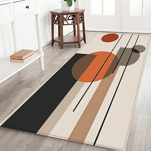 Flurläufer mit schlichtem geometrischem Muster, Flanellstoff, bedruckt, für den Eingangsbereich, als Fußmatte oder für Badezimmermatratzen geeignet, weicher Bodenteppich Image