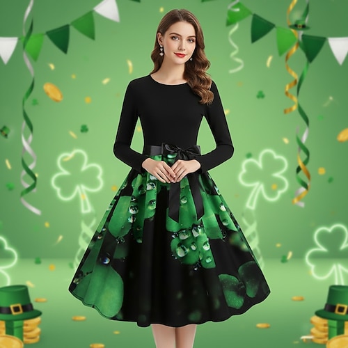 St. Patrick 2026 Clover Kleeblatt Glückliche Iren Karneval Kleid Ausgefallene Kostüme Mittelalterlich Erwachsene Damen Karneval St. Patrick's Day Party Einfaches Karnevalskostüm Verkleiden Image