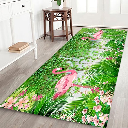 Flurläufer mit Pflanzen-, Blumen-, Tier- und Flamingo-Mustern, Flanellstoff, bedruckt, rutschfest, weich, für die Fußmatte, Eingangsbereich, Badezimmerboden Image