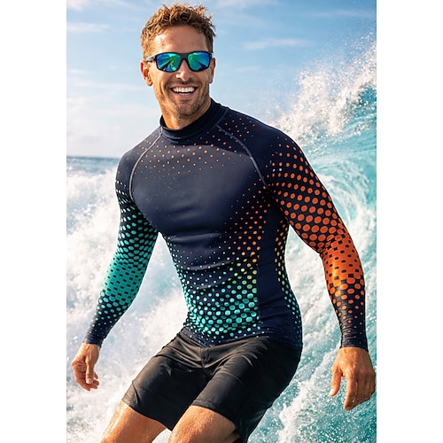 Herren Anti UV Shirt T-Shirt zum Schwimmen Geometrisch Farbverlauf Punkt UPF50 UV Schutz Schnelltrocknend Langarm Bademode Schutz gegen Hautausschlag Surfen Kanufahren Strand Sommer Image