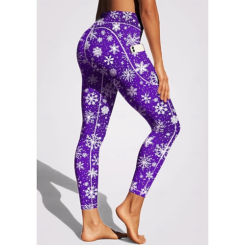 Damen Pilates-Leggings Fitnesshose Trainingsleggings Taschen Stempelsteuer Seitentaschen Pilates Fitnessstudio Fitnesstraining Hosen Strumpfhosen Leggings Weihnachten Burgund Blau Fuchsie Sport Image