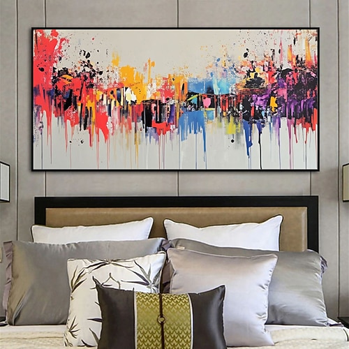 Handgemalte, farbenfrohe abstrakte Wandbilder, abstrakte Bilder, Dekorationen, Gemälde, Poster, Leinwandbilder für Schlafzimmer, Büro Image