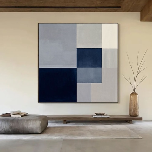 Leinwandbilder für Wohnzimmer und Schlafzimmer, blau-graue Farbblöcke, abstrakte Graffiti-Kunst, Ölgemälde, moderne Wandbilder, Heimdekorationen Image