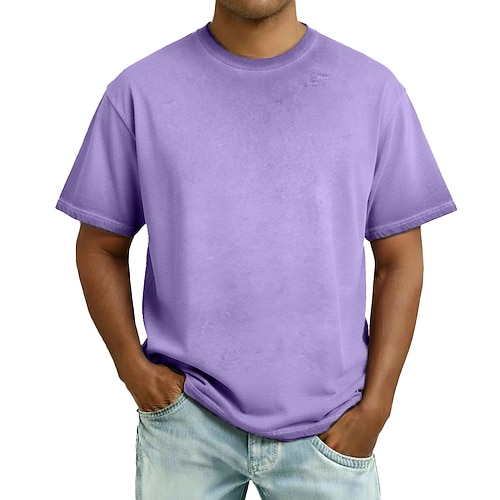 Herren Hemd aus 100 % Baumwolle in Säurewaschung T-Shirt Kurzarm Rundhalsausschnitt Sommer Frühling Ganzjahres Einfarbig Mode Designer Retro Vintage Vintage-Stil Lässig Täglich Outdoor Armee-Grün Image