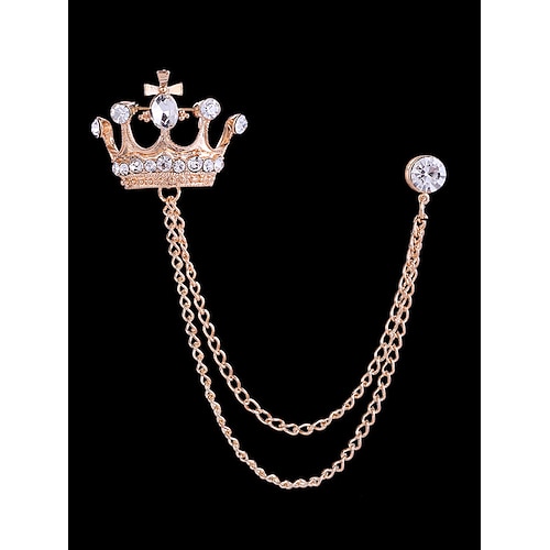 Herren-Anstecknadel in Kronenform mit Kette, aus einer Legierung, erhältlich in Gold und Silber, perfekt für Hochzeiten und Partys Image