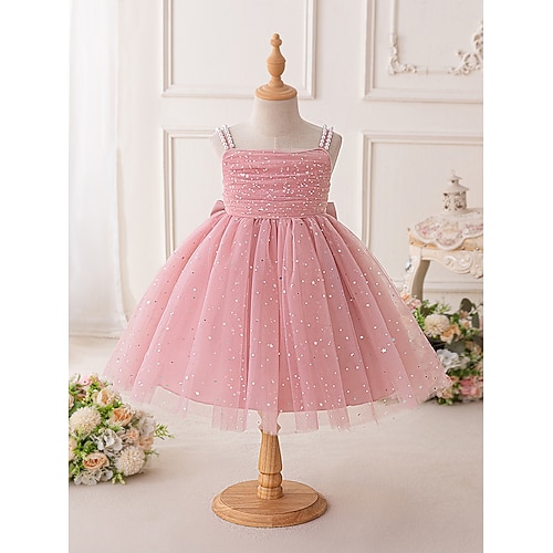 Kinder Mädchen Partykleid Einfarbig Ärmellos Besonderer Anlass Geburtstag Prinzessin Süß Polyester Midi Partykleid Sommer Frühling Herbst Kinder Blau Champagner Rosa Image