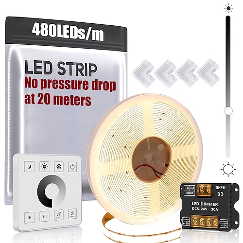24V COB-LED-Streifen-Set, 20 m (65,6 ft), dimmbar, weiß, kürzbar, kein Druckabfall, CRI 93, für Schlafzimmer- und Innendekoration, optional mit Fernbedienung und Netzteil Image