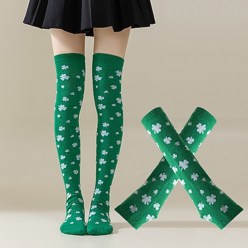 St. Patrick 2026 Clover Kleeblatt Glückliche Iren Karneval Handschuhe Socken Neuheit Lustig Erwachsene Damen Karneval St. Patrick's Day Party Einfaches Karnevalskostüm Verkleiden Image